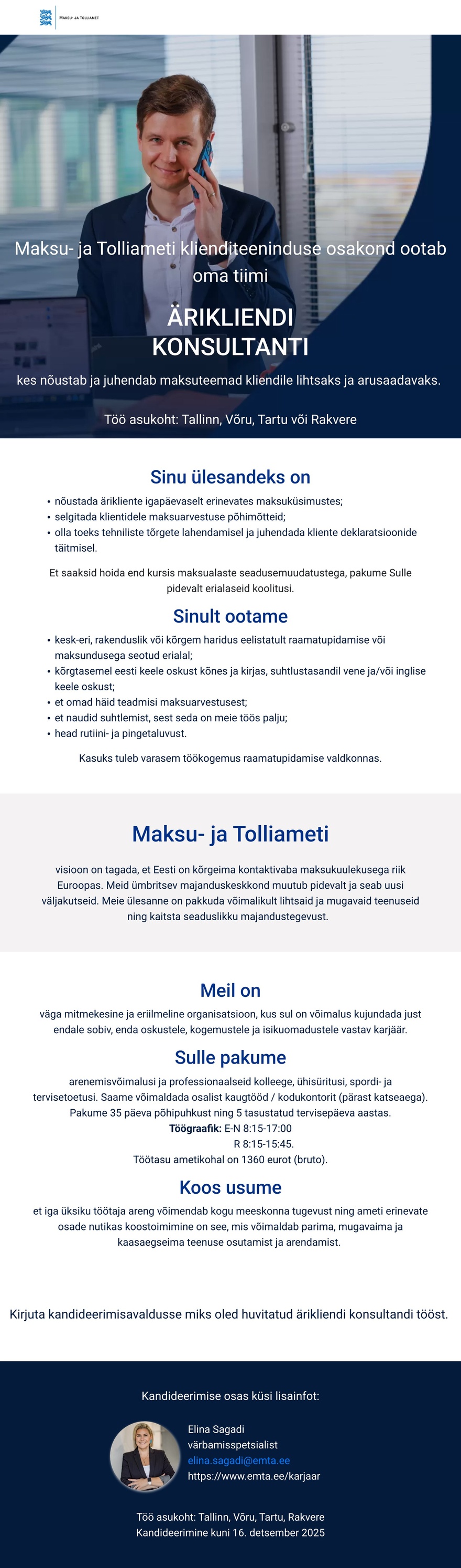 Maksu- ja Tolliamet Ärikliendi konsultant