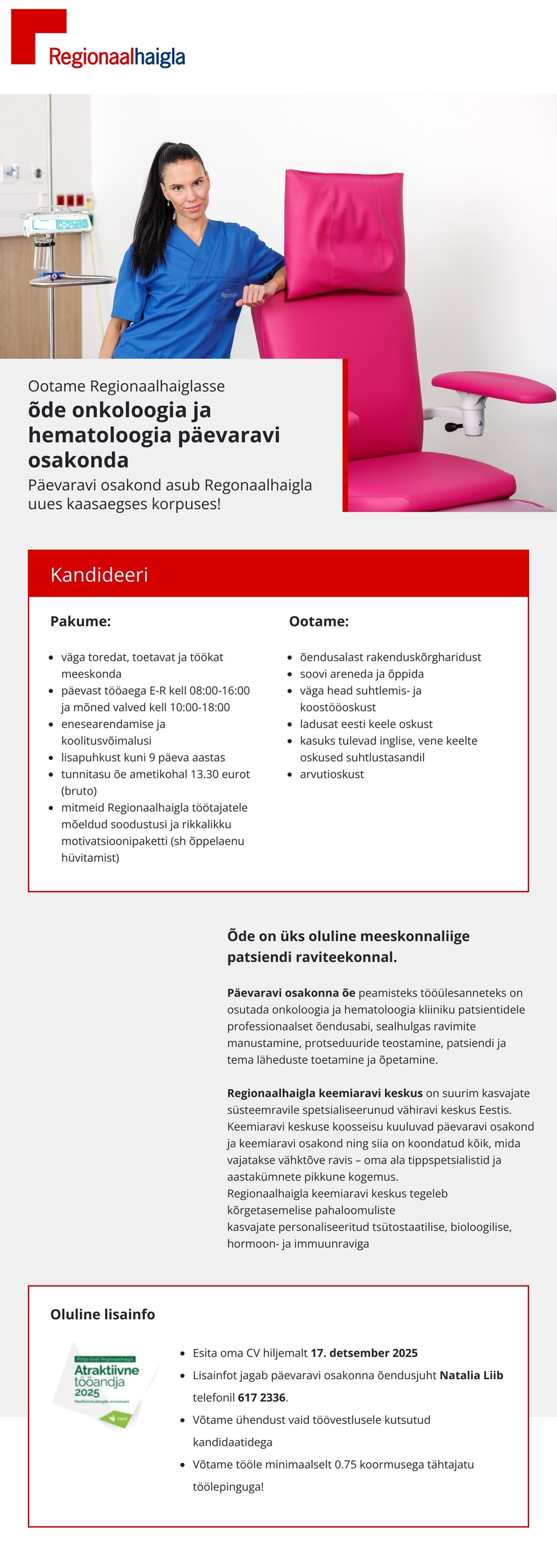 Põhja-Eesti Regionaalhaigla Õde onkoloogia ja hematoloogia päevaravi osakonda