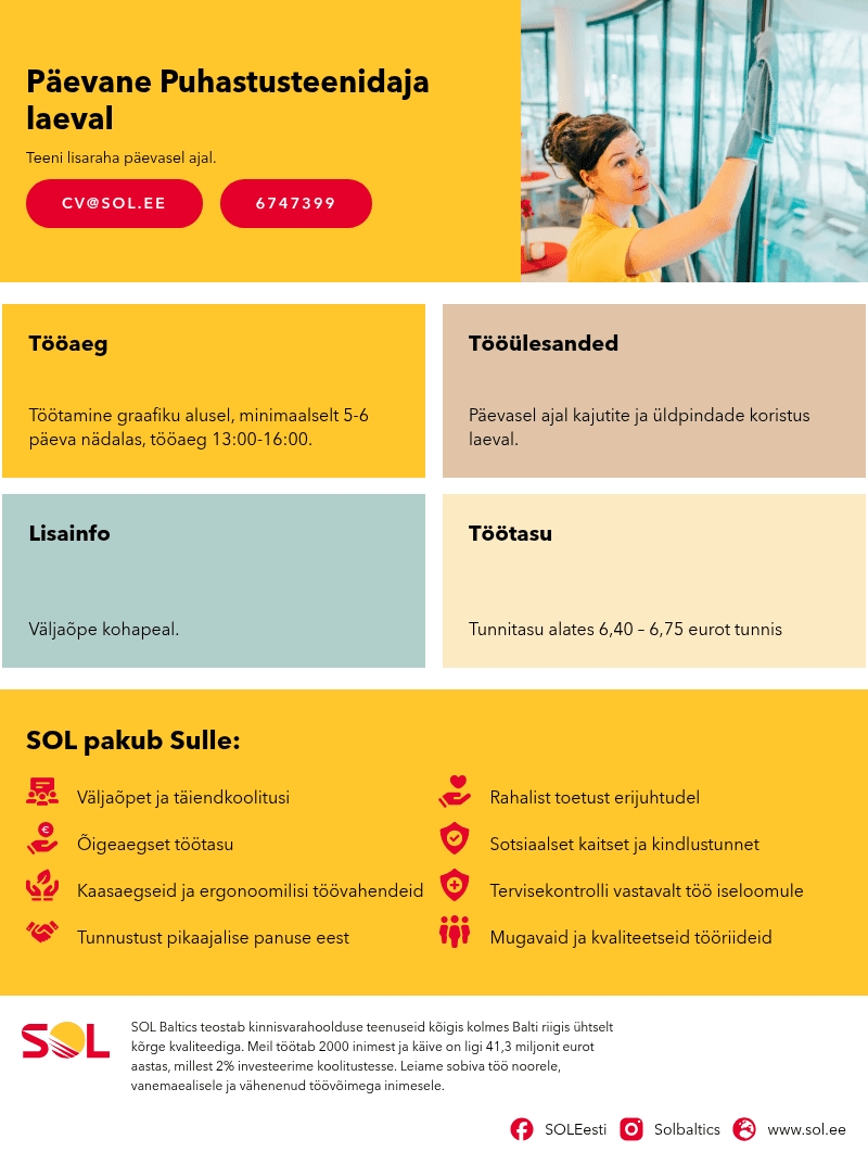 SOL Baltics OÜ Päevane Puhastusteenidaja laeval
