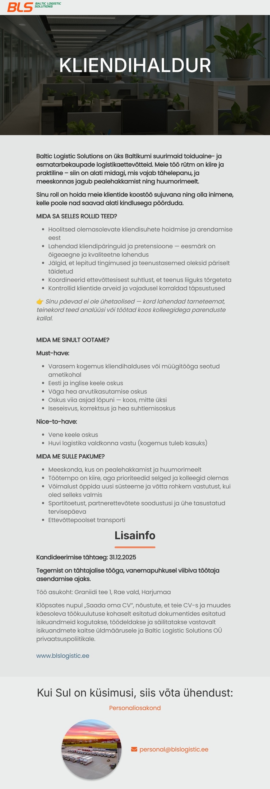 Baltic Logistic Solutions OÜ Kliendihaldur