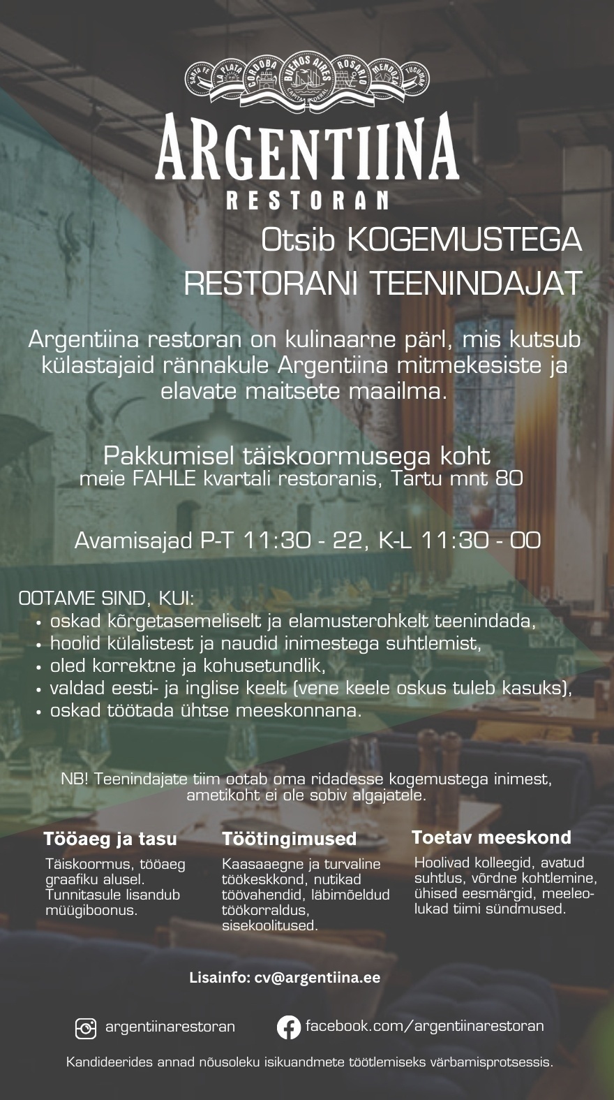 Paleton OÜ / Argentiina Restoran Teenindaja