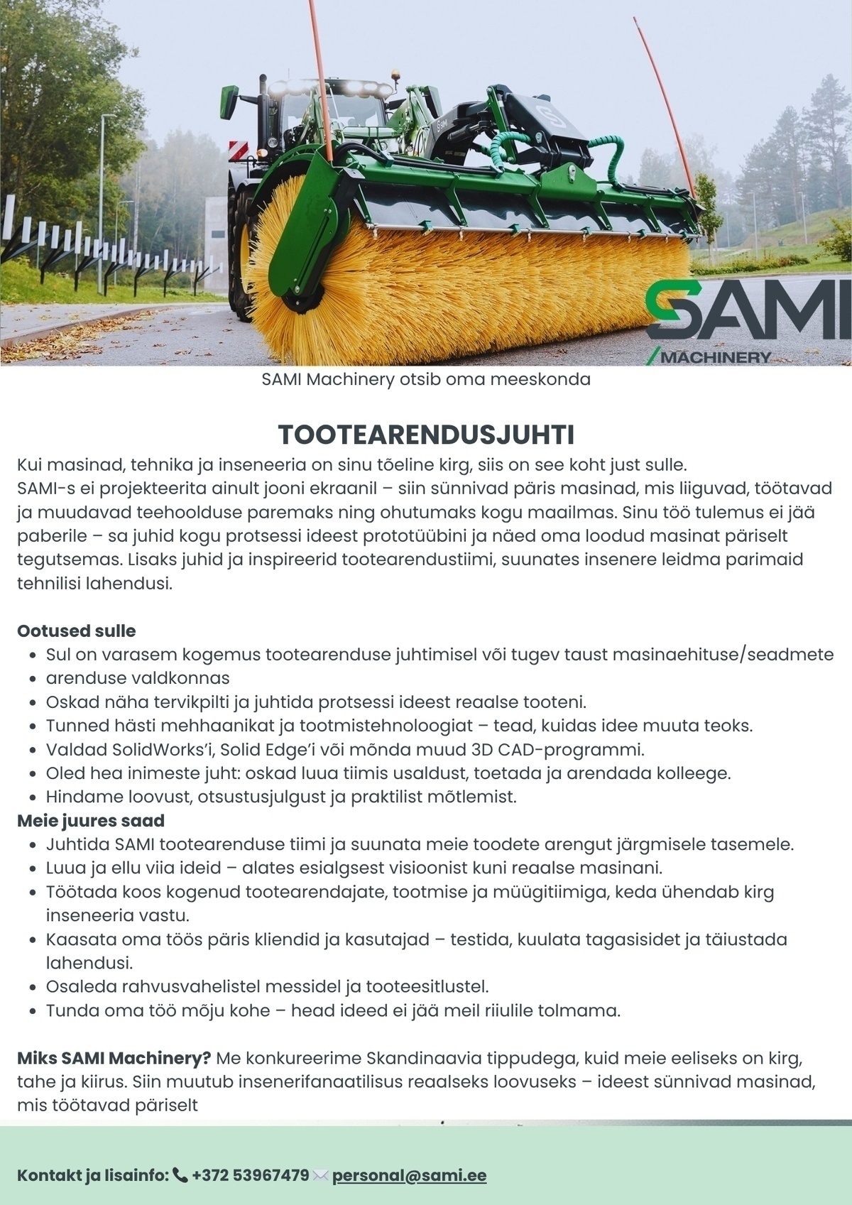 SAMI Machinery OÜ Tootearendusjuht