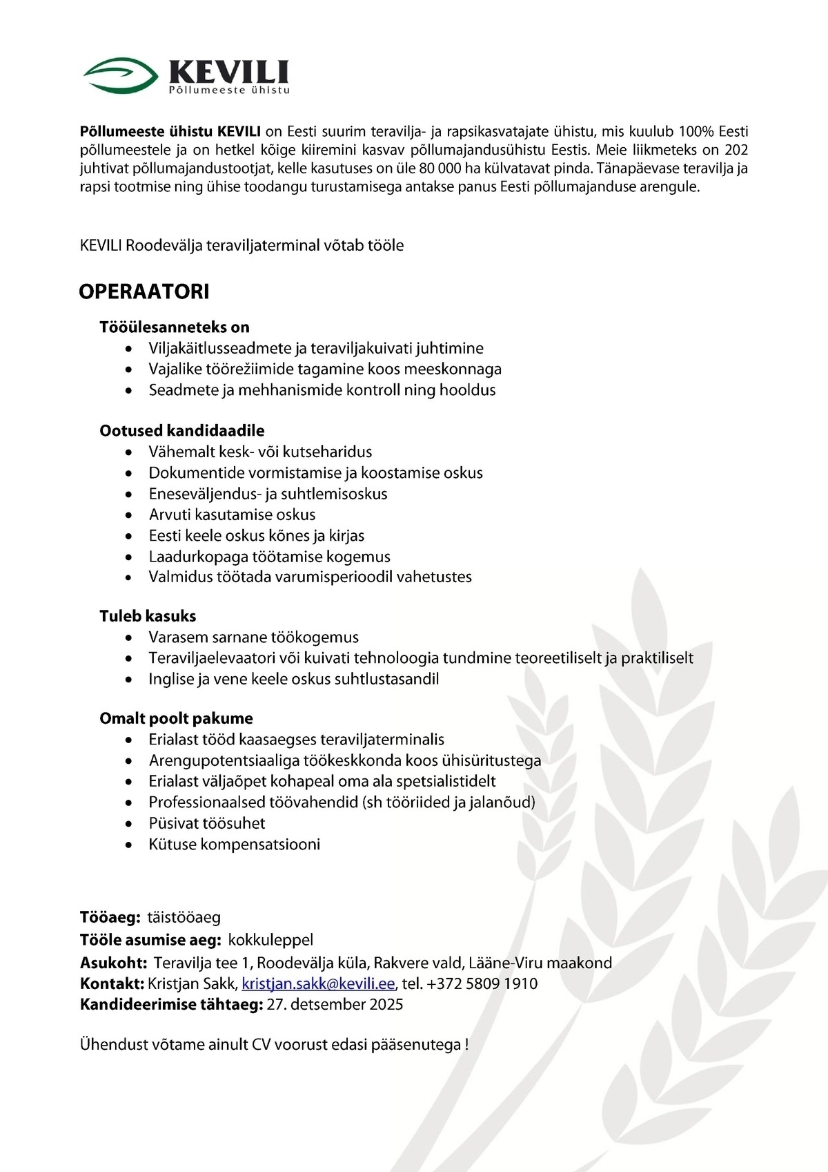 Põllumeeste ühistu KEVILI Operaator