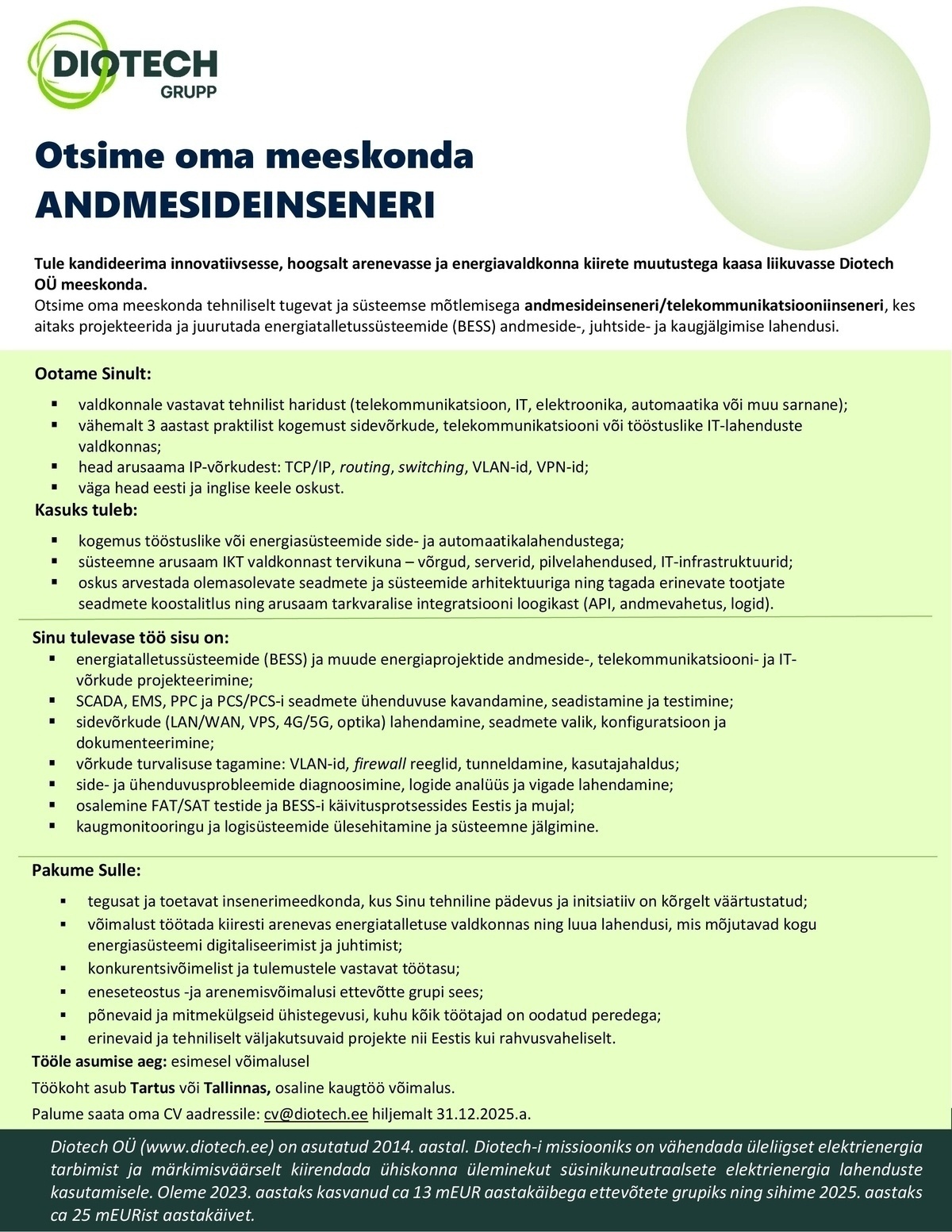 Diotech OÜ Andmesideinsener