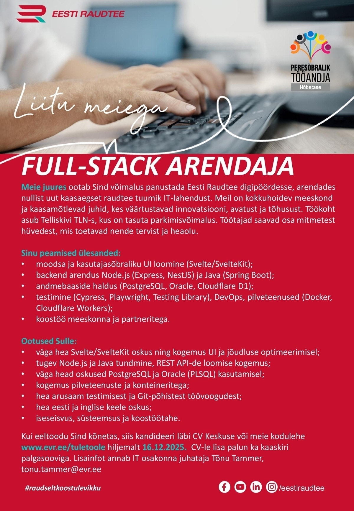 Eesti Raudtee AS Full-stack arendaja