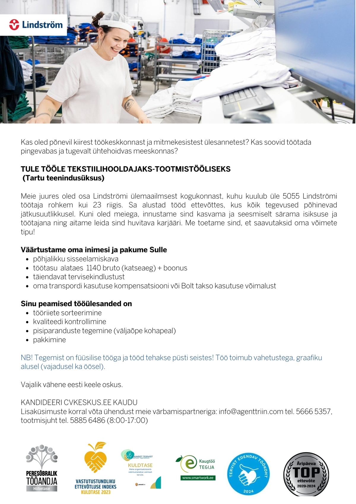 Lindström OÜ Tekstiilihooldaja pesumajja