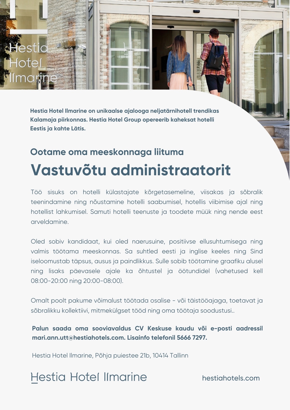 Hestia Hotel Ilmarine Vastuvõtu administraator