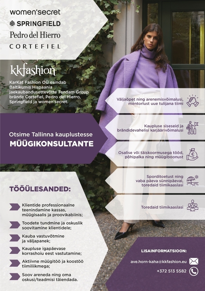 KARKAT FASHION OÜ Müügikonsultant/Klienditeenindaja