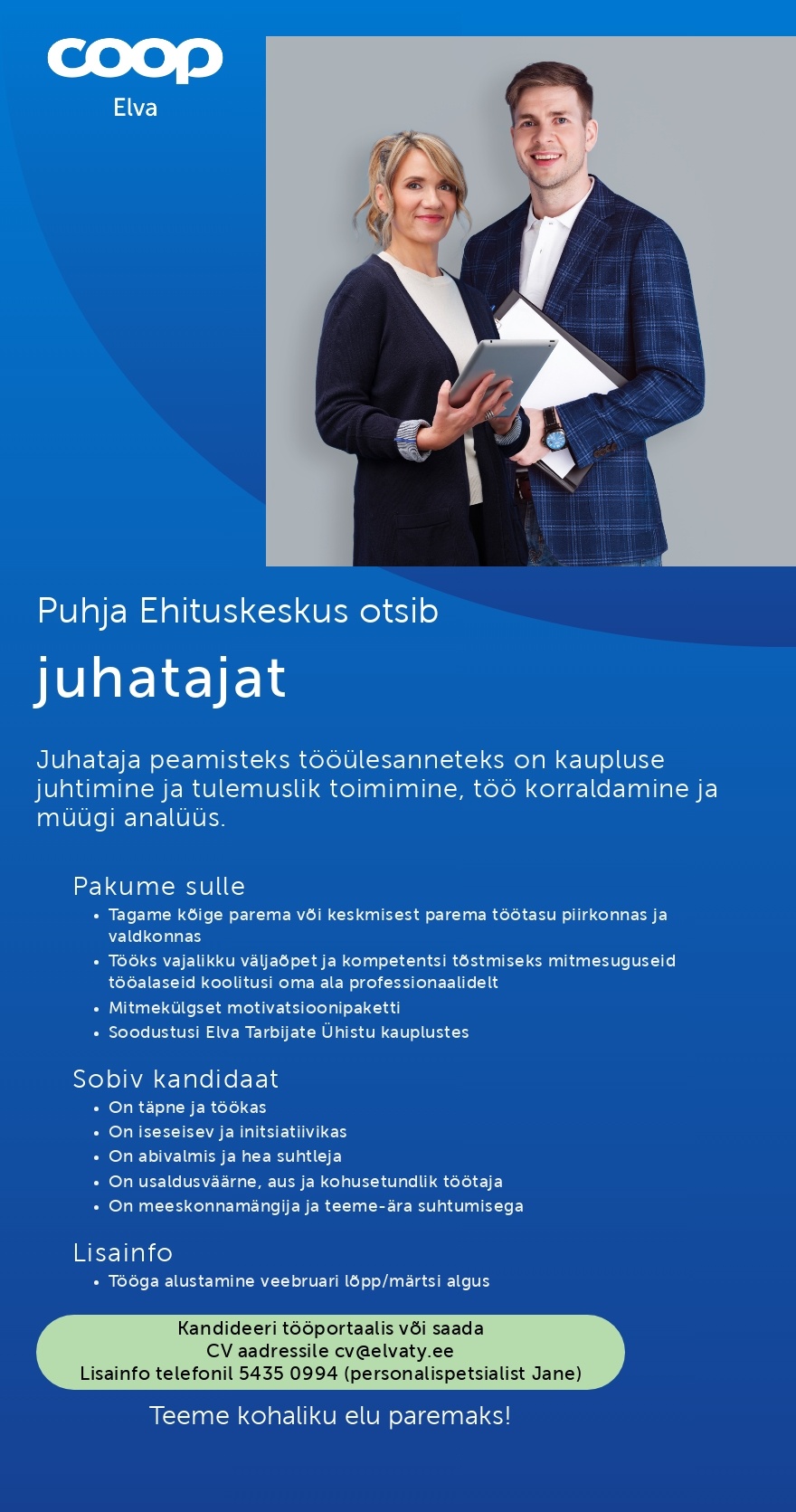 Elva Tarbijate Ühistu Juhataja peagi avatavas Puhja Ehituskeskuses