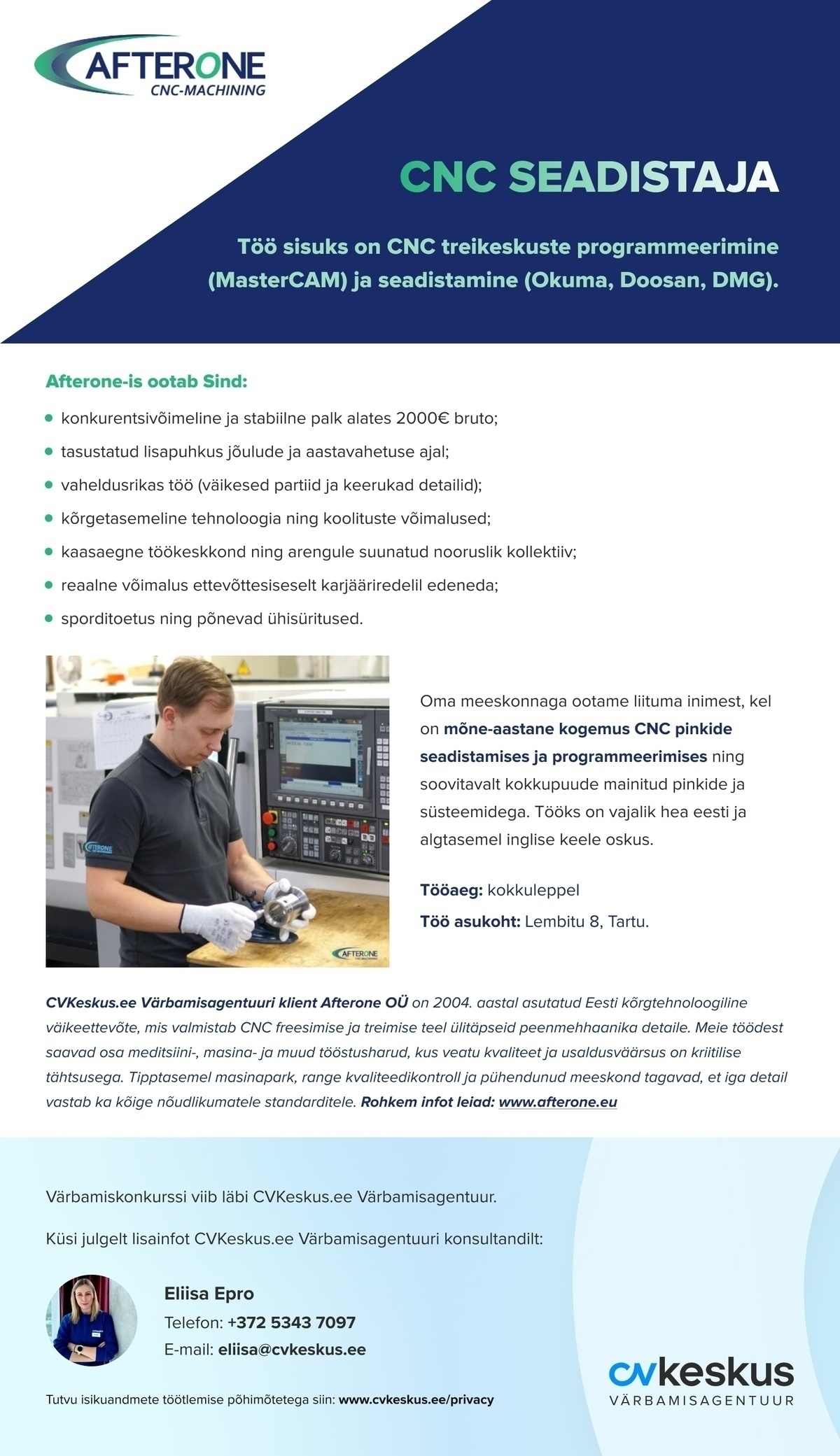 Afterone OÜ CNC seadistaja