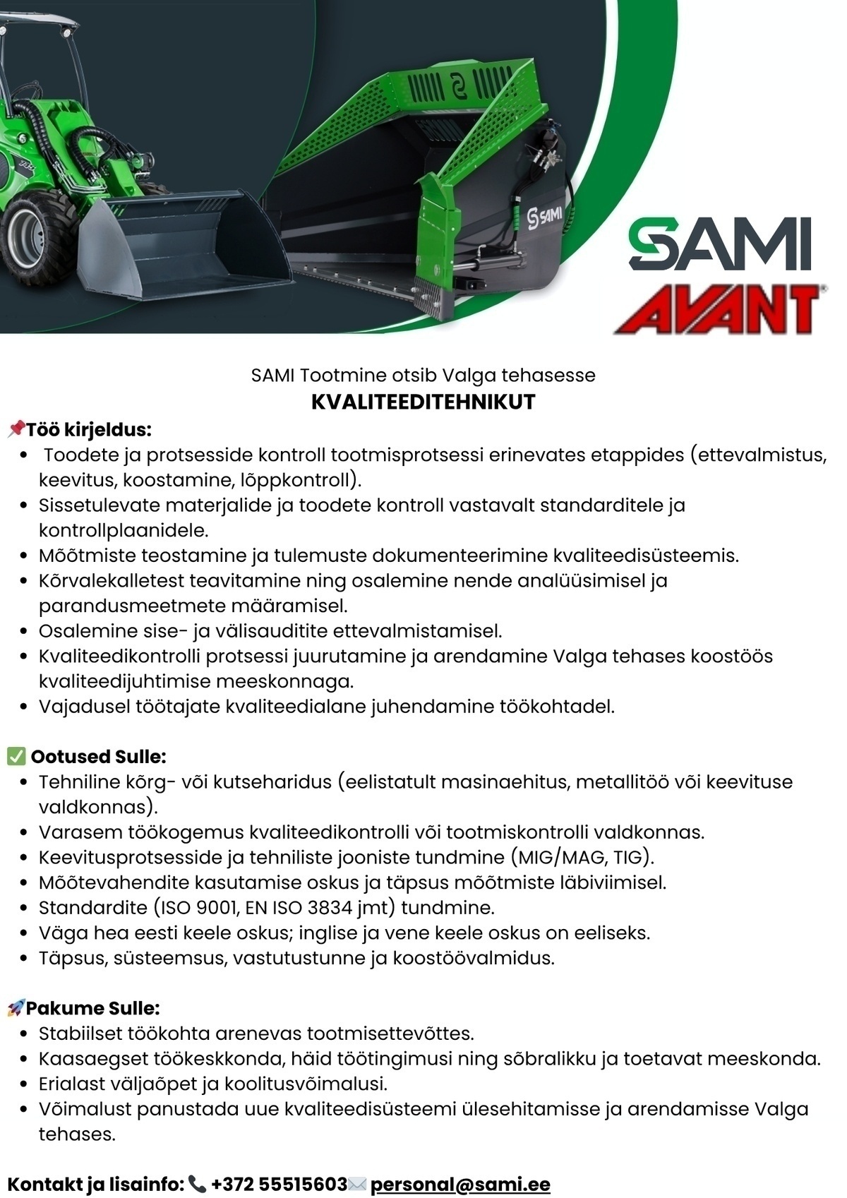 SAMI Tootmine AS Kvaliteeditehnik