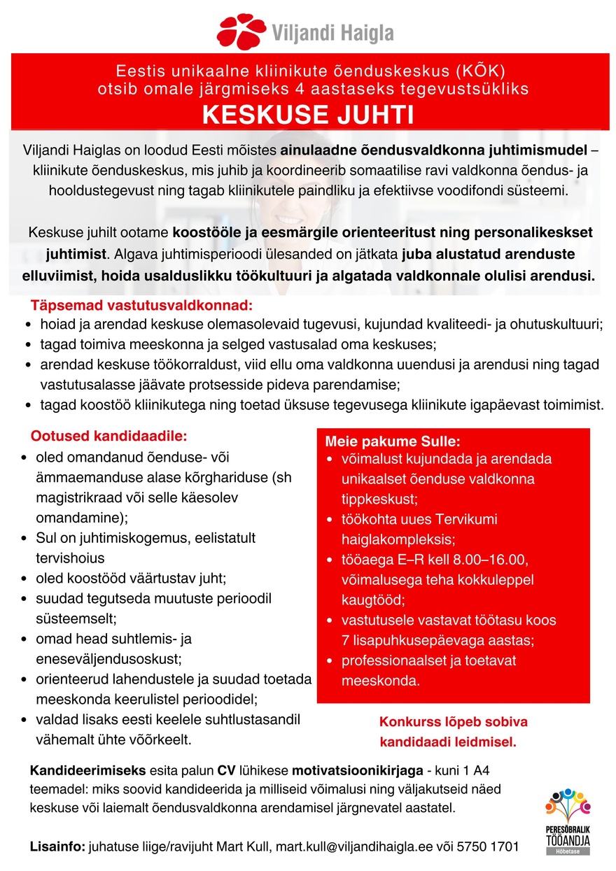 SA Viljandi Haigla KÕK Keskuse juht