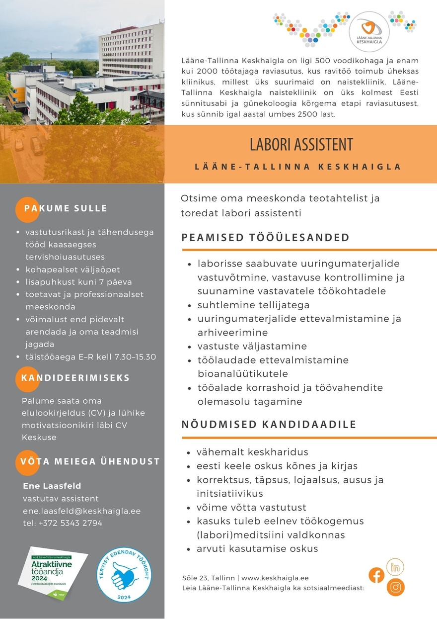 AS Lääne-Tallinna Keskhaigla LABORI ASSISTENT