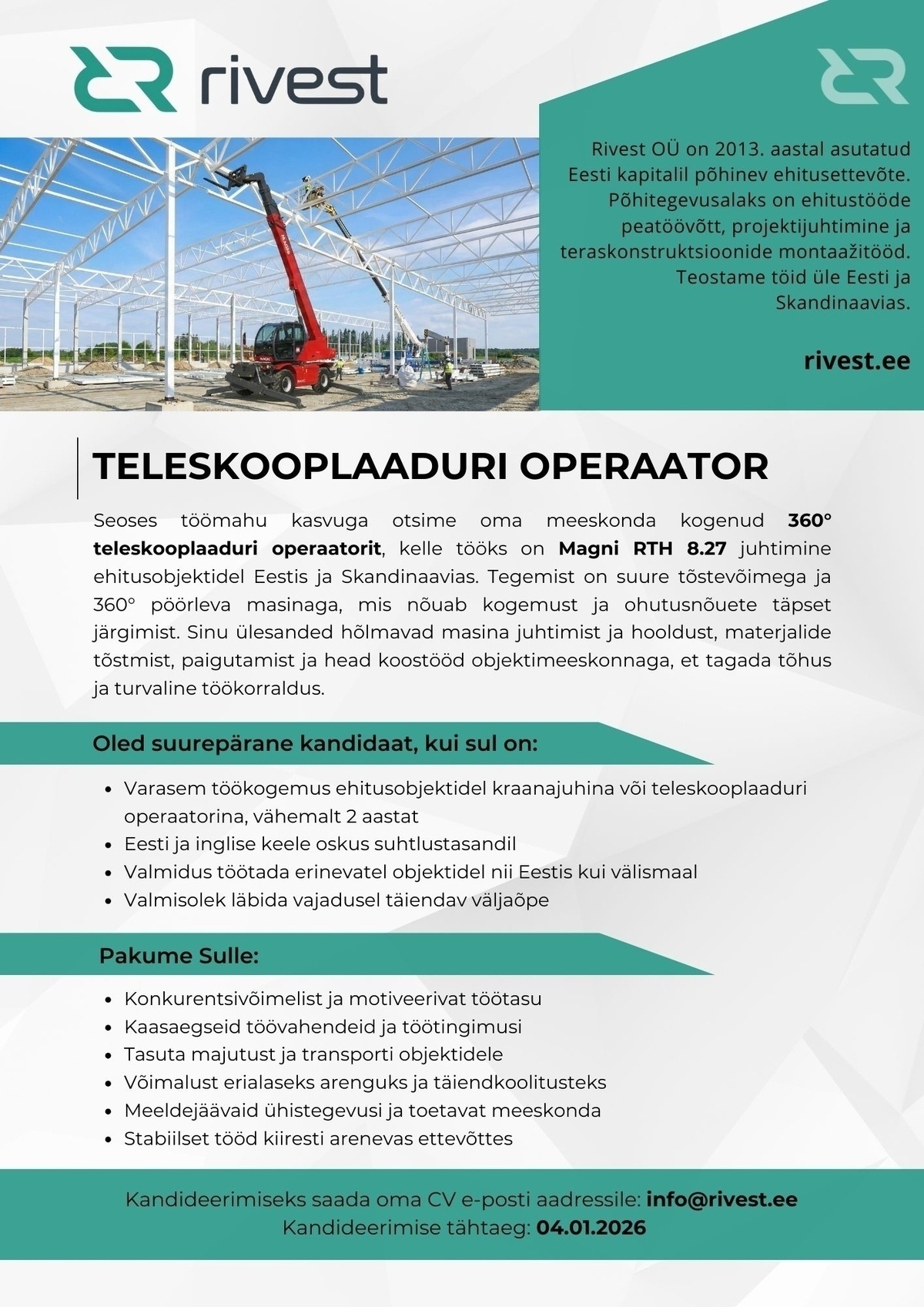 Rivest OÜ TELESKOOPLAADURI OPERAATOR