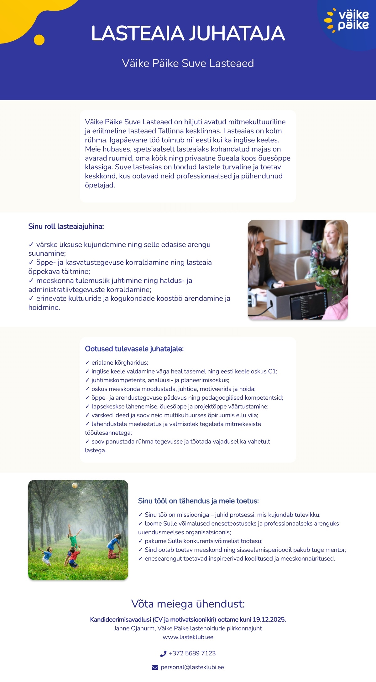 Väike Päike Suve Lasteaed Lasteaia juhataja