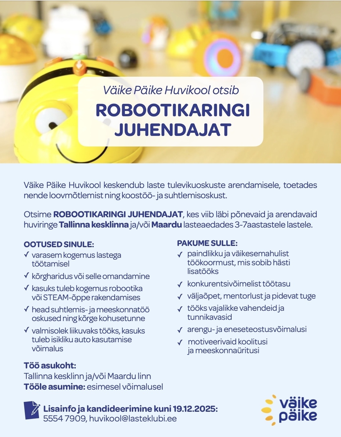 Väike Päike Huvikool Robootikaringi juhendaja