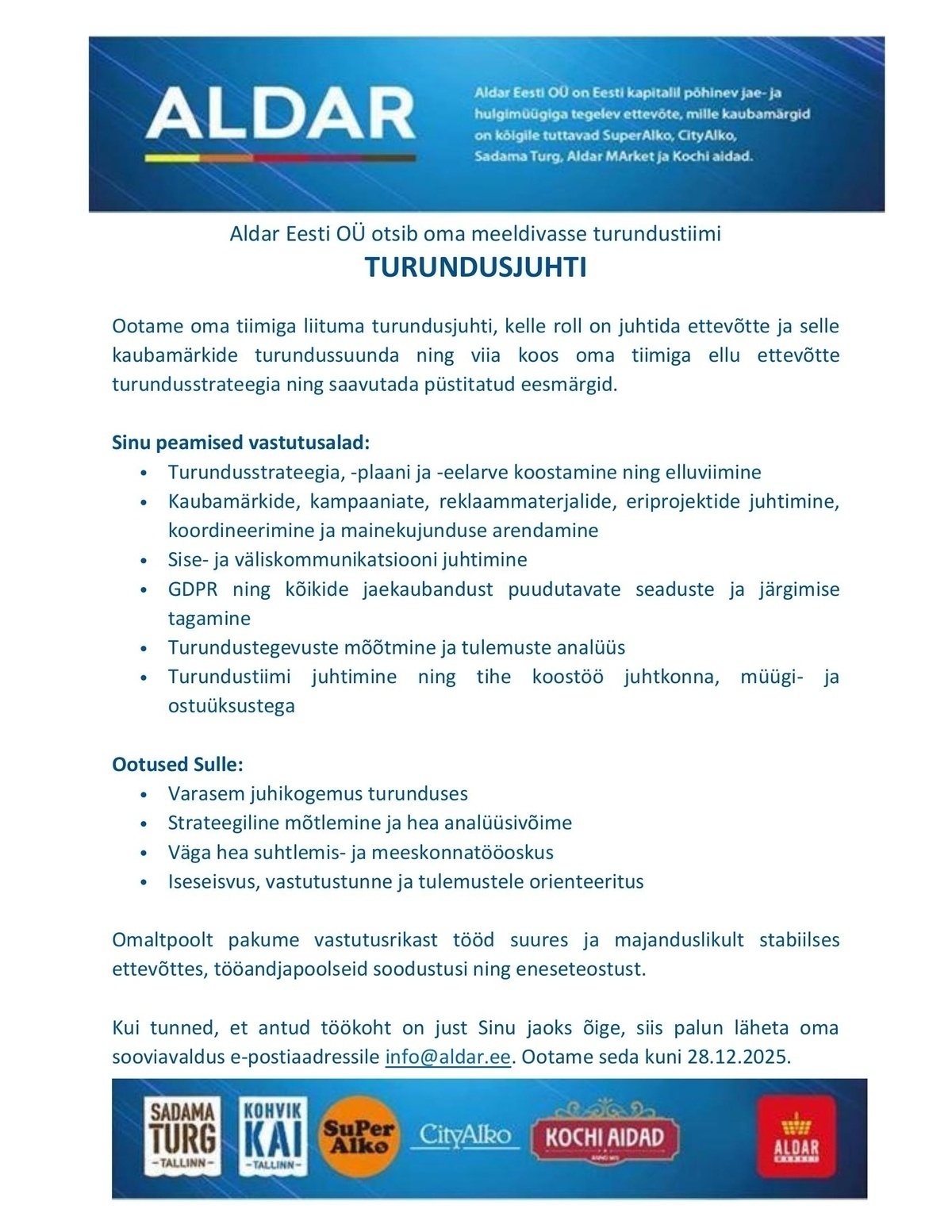 Aldar Eesti OÜ Turundusjuht
