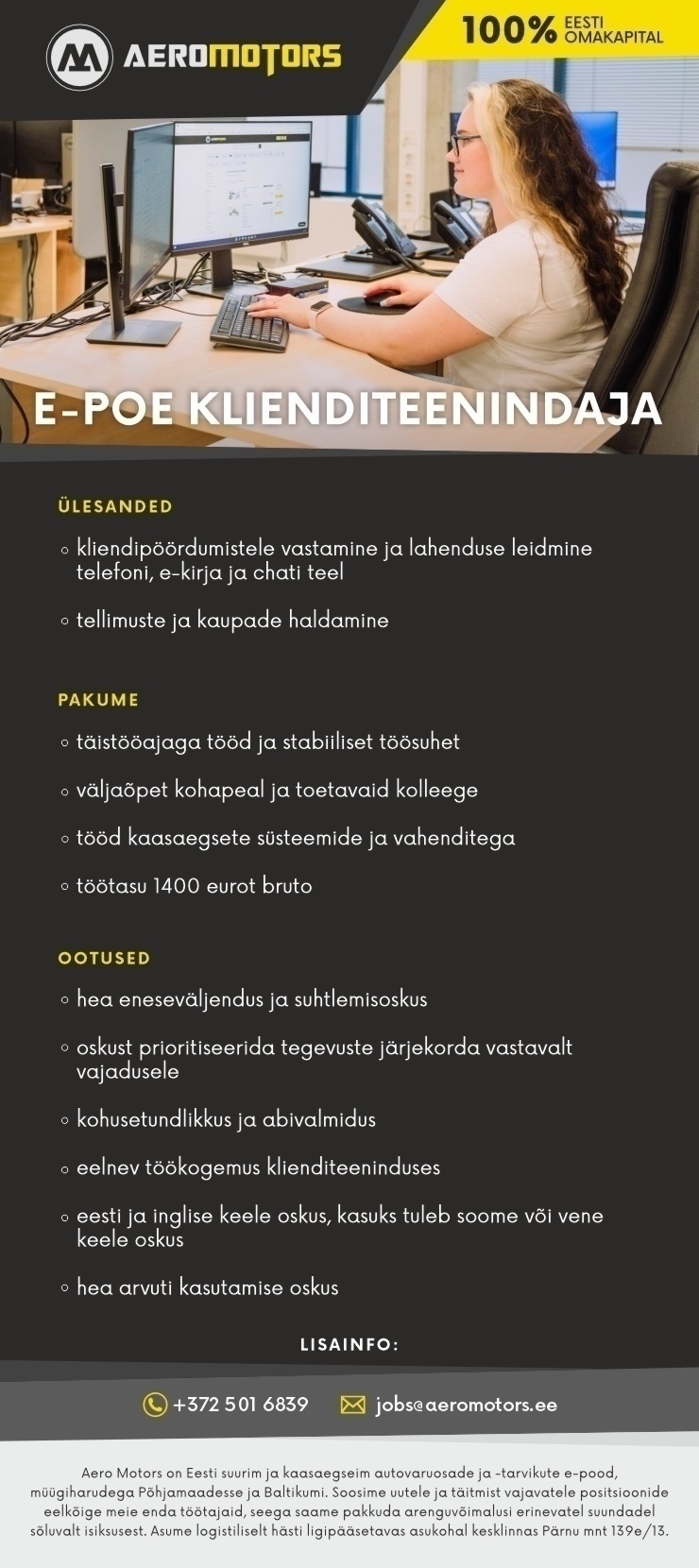 Aero Motors OÜ E-poe klienditeenindaja