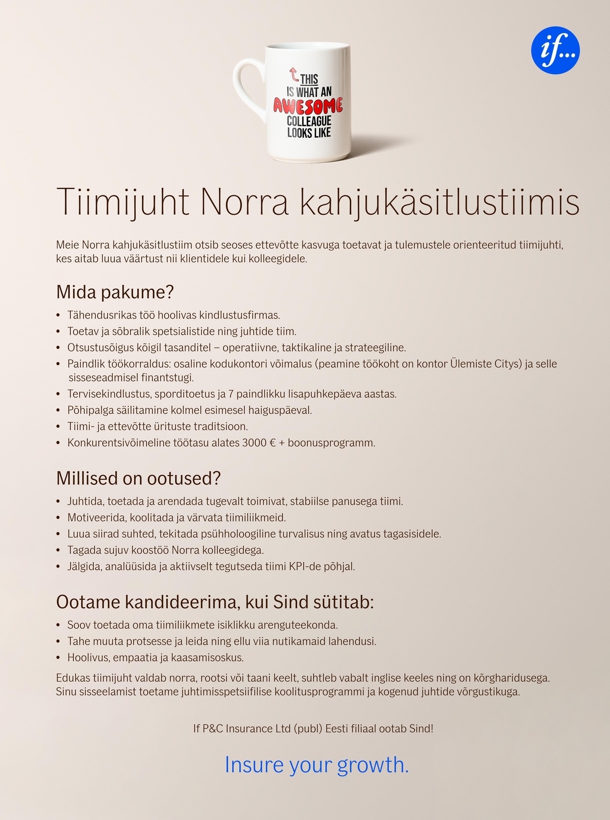 If P&C Insurance Ltd (publ) Branch Estonia Tiimijuht Norra kahjukäsitlustiimis