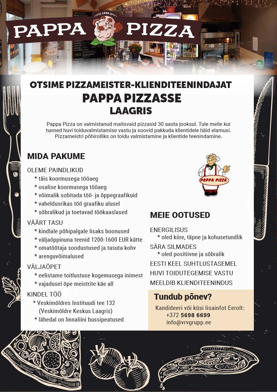 VRV GRUPP OÜ Pizzameister-Klienditeenindaja