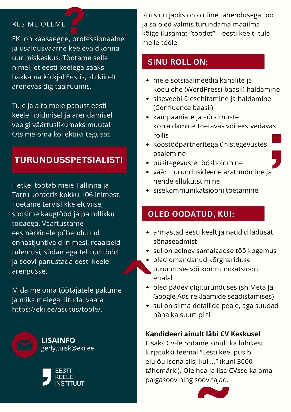 Eesti Keele Instituut Turundusspetsialist