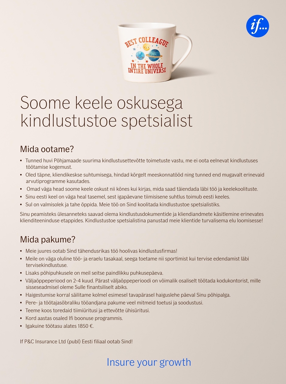 If P&C Insurance Ltd (publ) Branch Estonia Soome keele oskusega kindlustustoe spetsialist