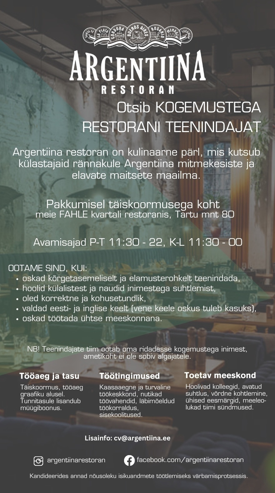 Paleton OÜ / Argentiina Restoran Teenindaja