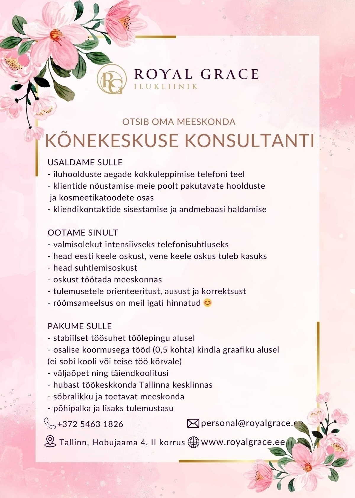 Royal Grace Ilukliinik Kõnekeskuse konsultant