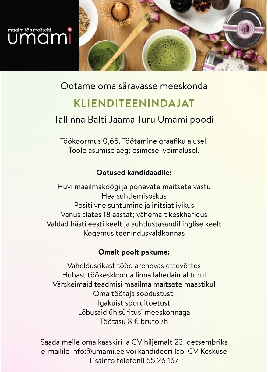 UMAMI OÜ Klienditeenindaja