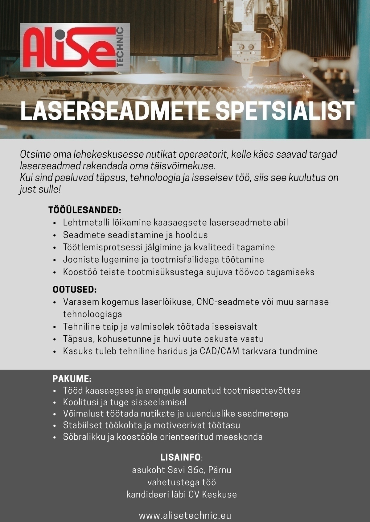 ALISE TECHNIC OÜ Lehekeskuse spetsialist