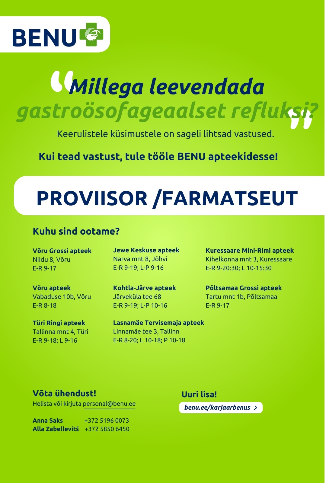 BENU Apteegid Proviisor/farmatseut BENU apteekidesse