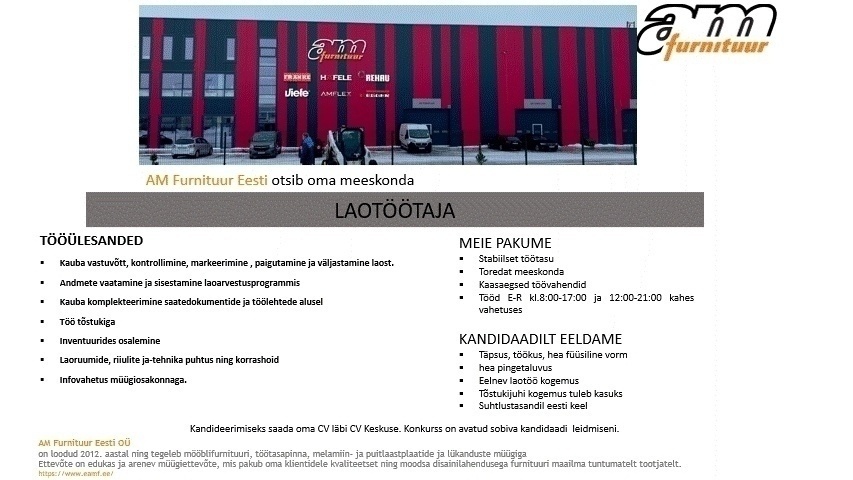 AM FURNITUUR EESTI OÜ Laotöötaja