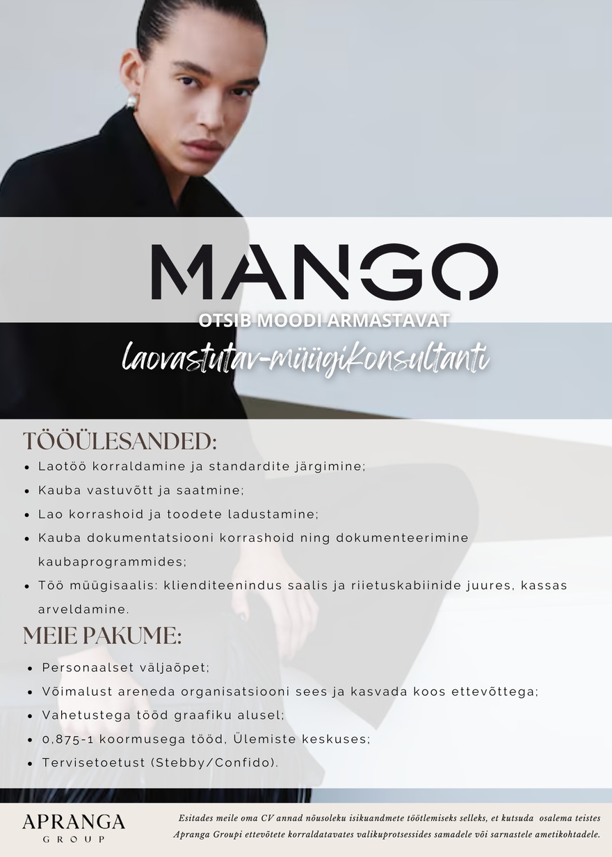 Apranga OÜ MANGO laovastutav-müügikonsultant