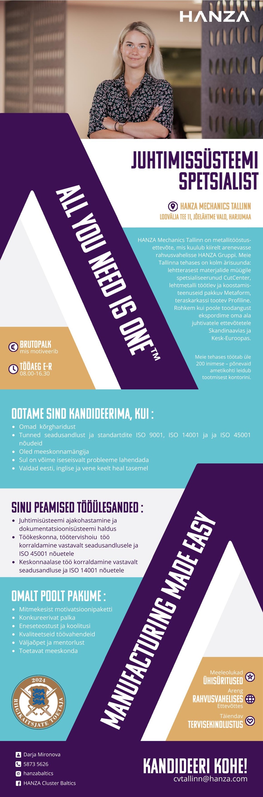 HANZA Mechanics Tallinn AS Juhtimissüsteemi spetsialist