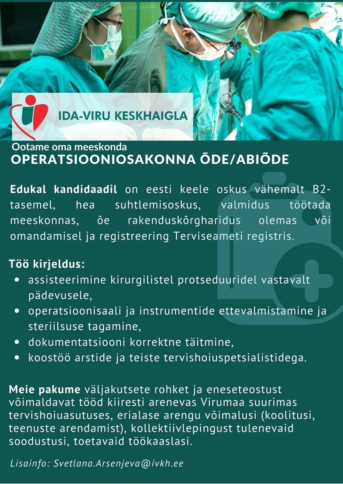 Ida-Viru Keskhaigla SA Õde/abiõde operatsiooniosakonda