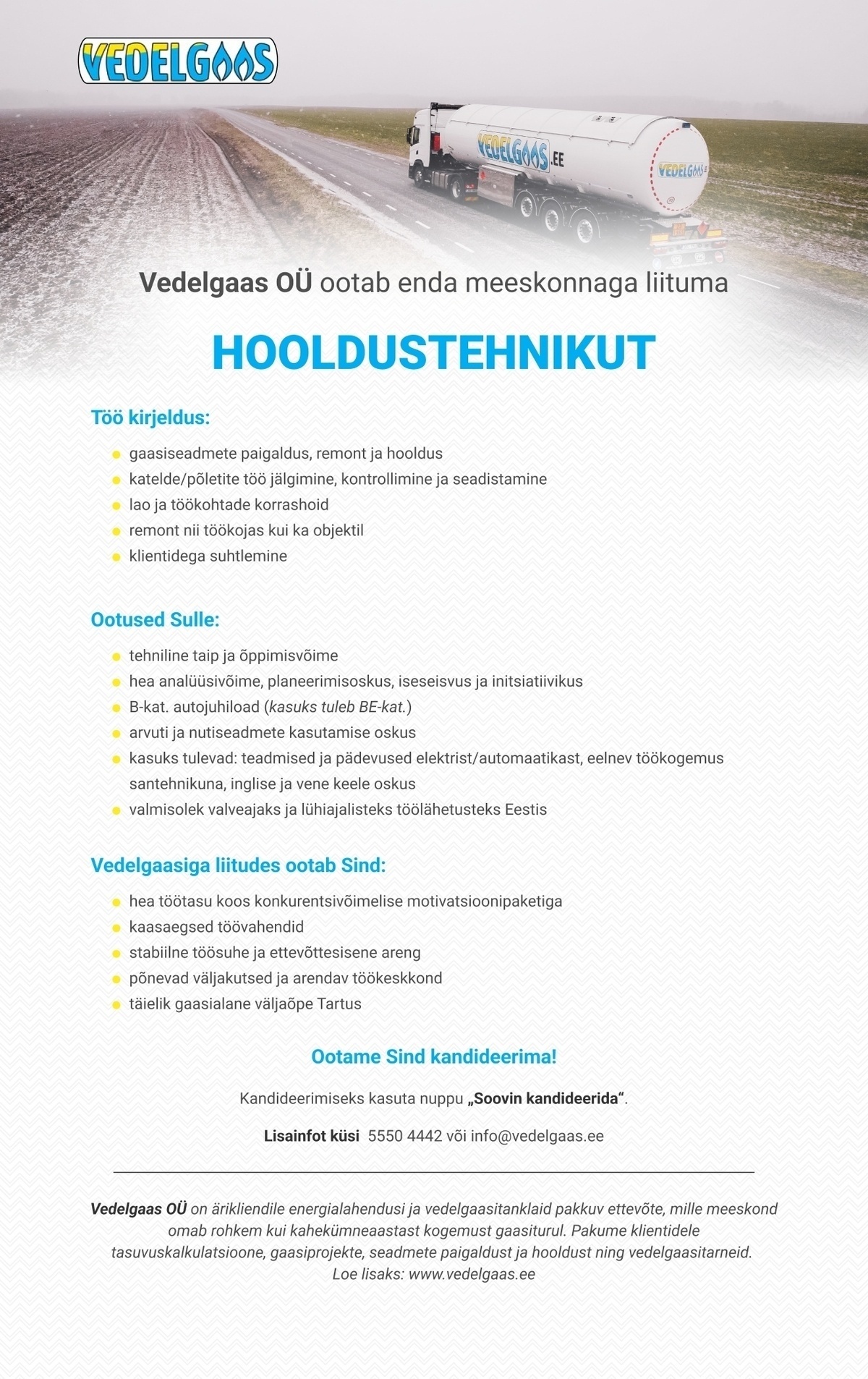 Vedelgaas OÜ Hooldustehnik