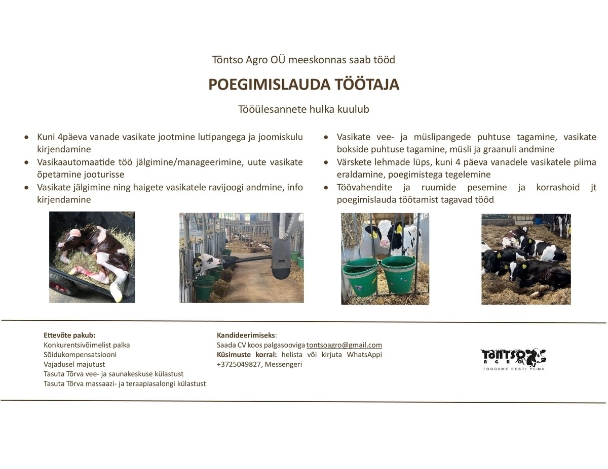 TÕNTSO AGRO OÜ Poegimislauda töötaja