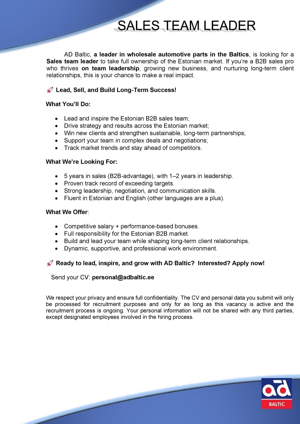 AD BALTIC AS SALES TEAM LEAD