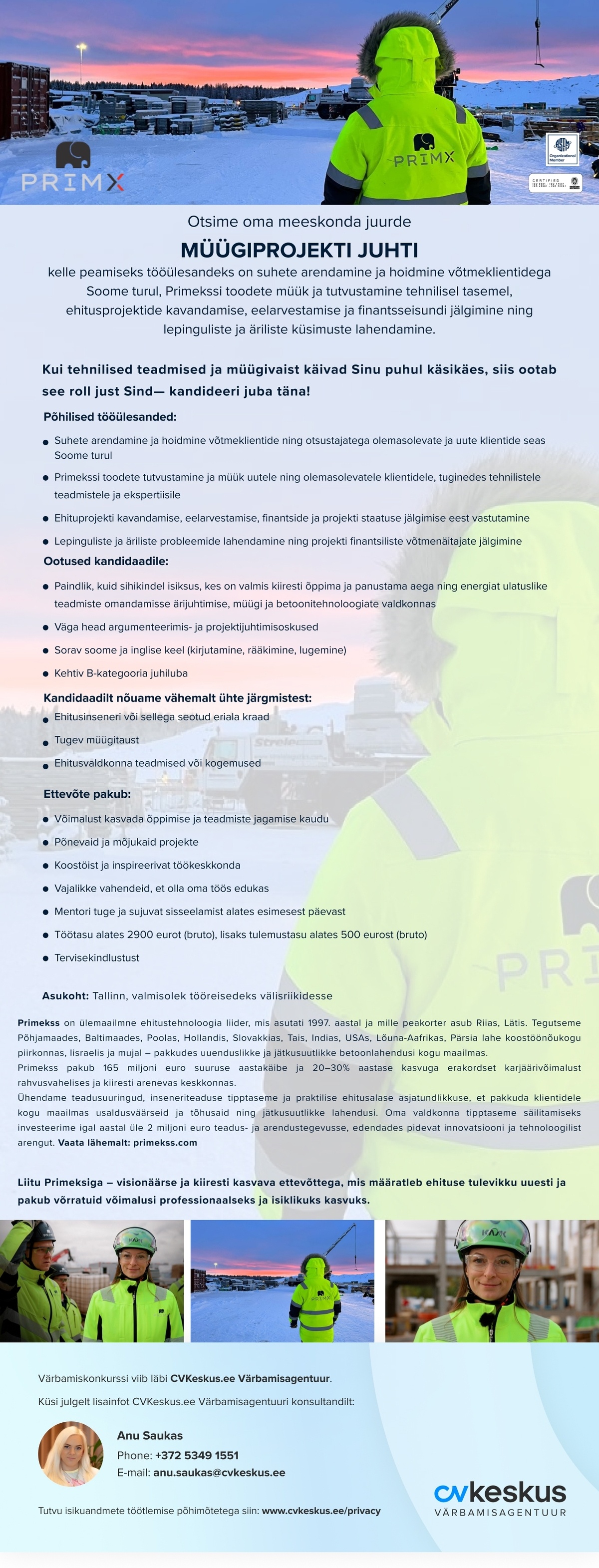 Primekss Põrandad OÜ MÜÜGIPROJEKTI JUHT