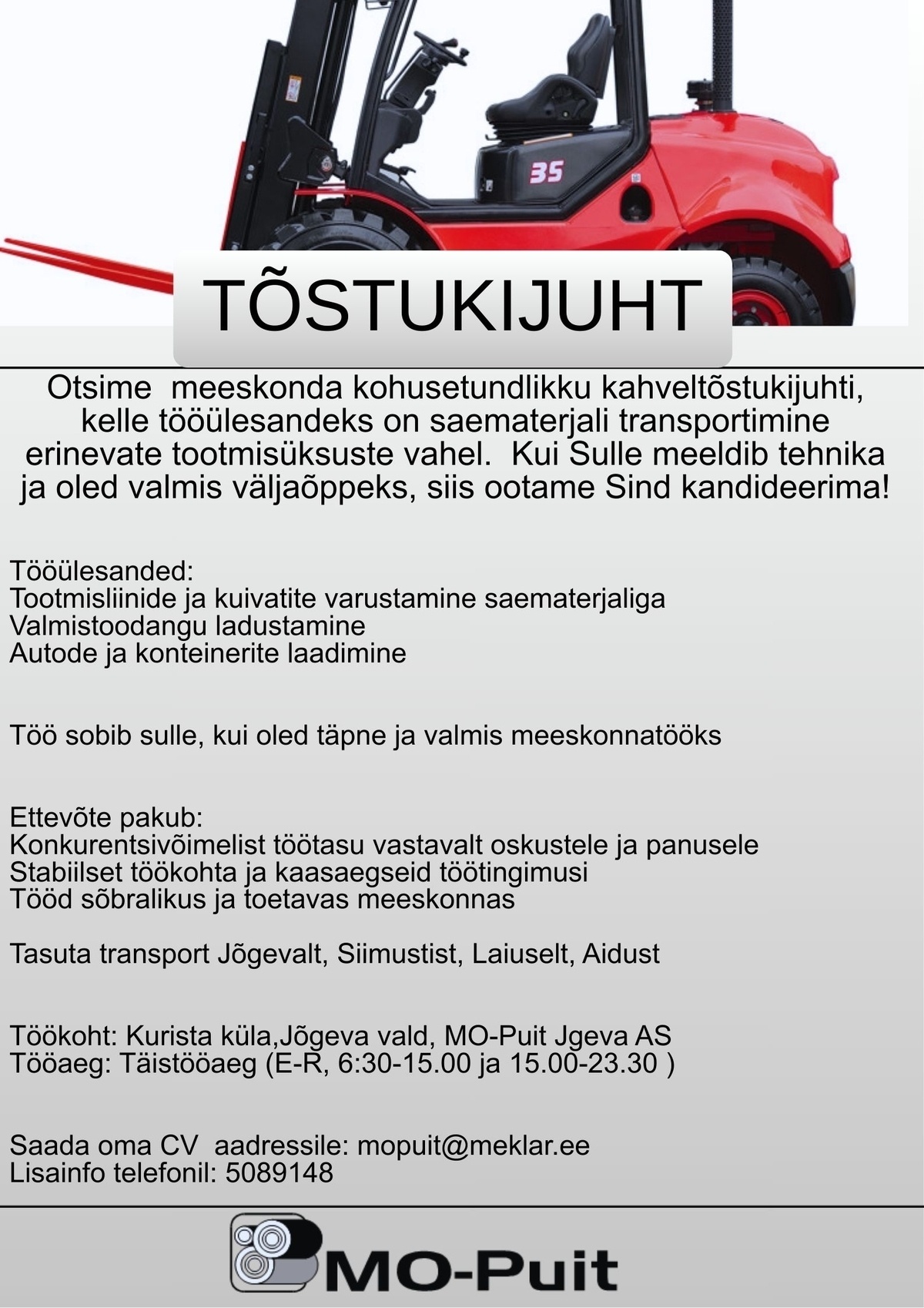 MO-Puit Jõgeva AS TÕSTUKIJUHT