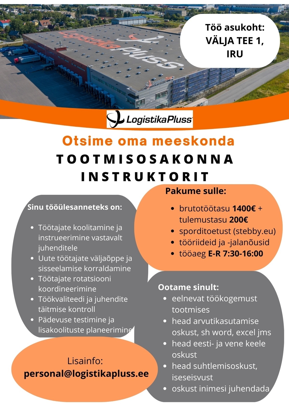 LOGISTIKA PLUSS OÜ Tootmisosakonna instruktor