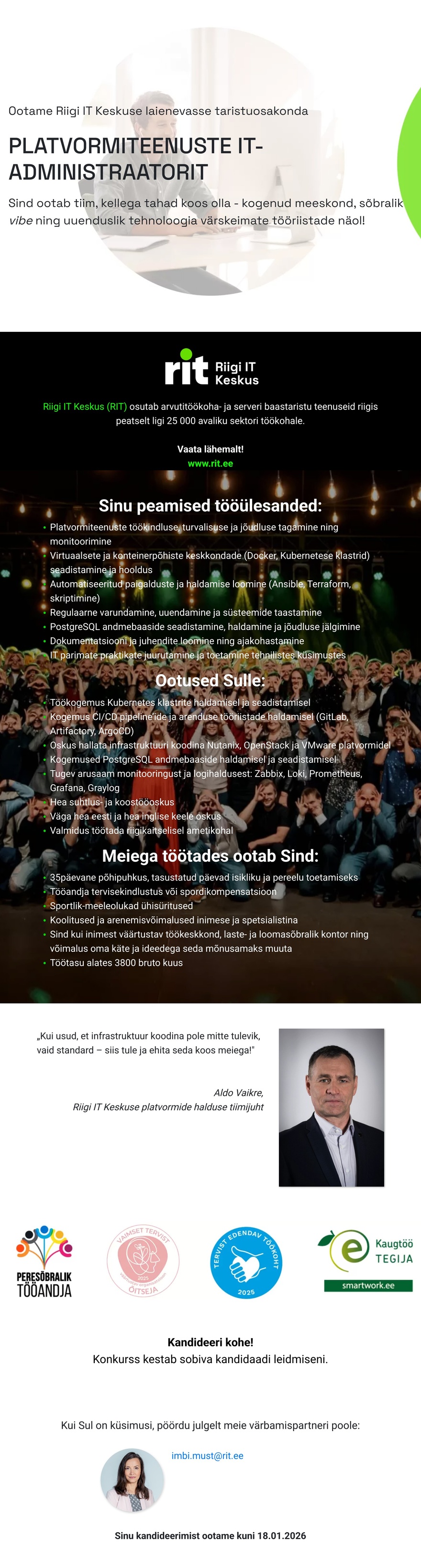 Riigi IT Keskus Platvormiteenuste IT-administraator