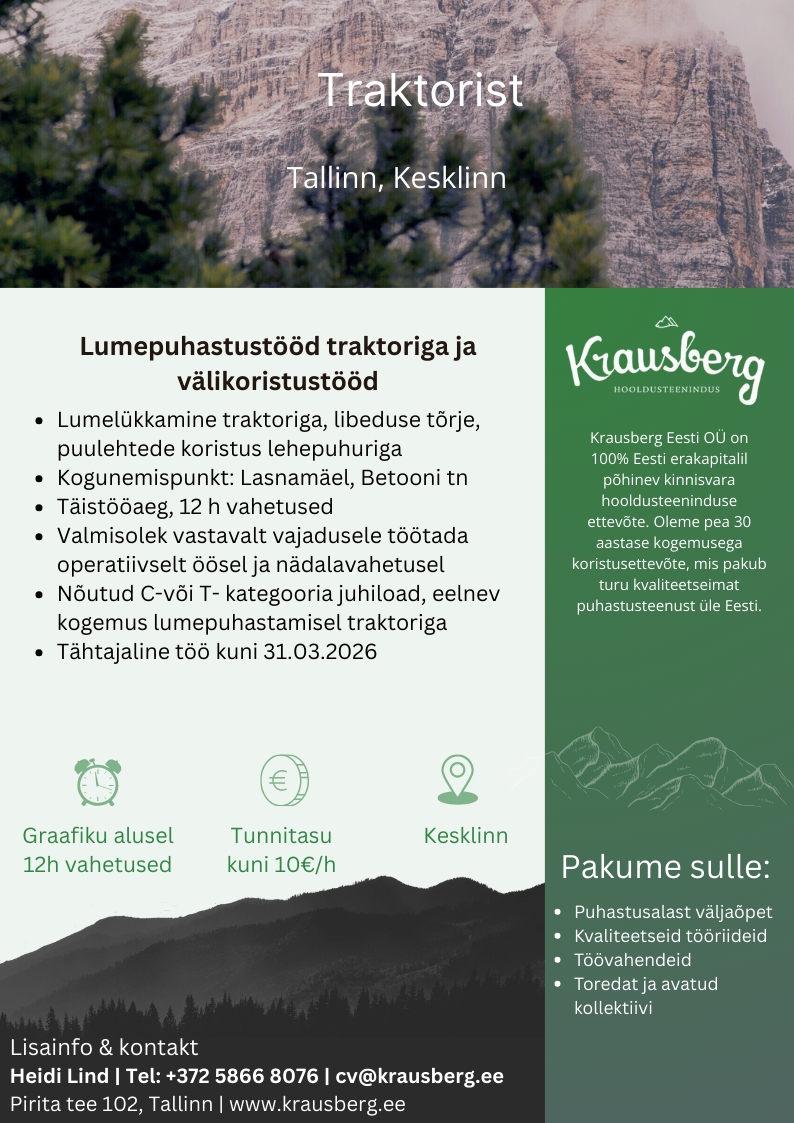 Krausberg Eesti OÜ Traktorist, Tallinn (tähtajaline)
