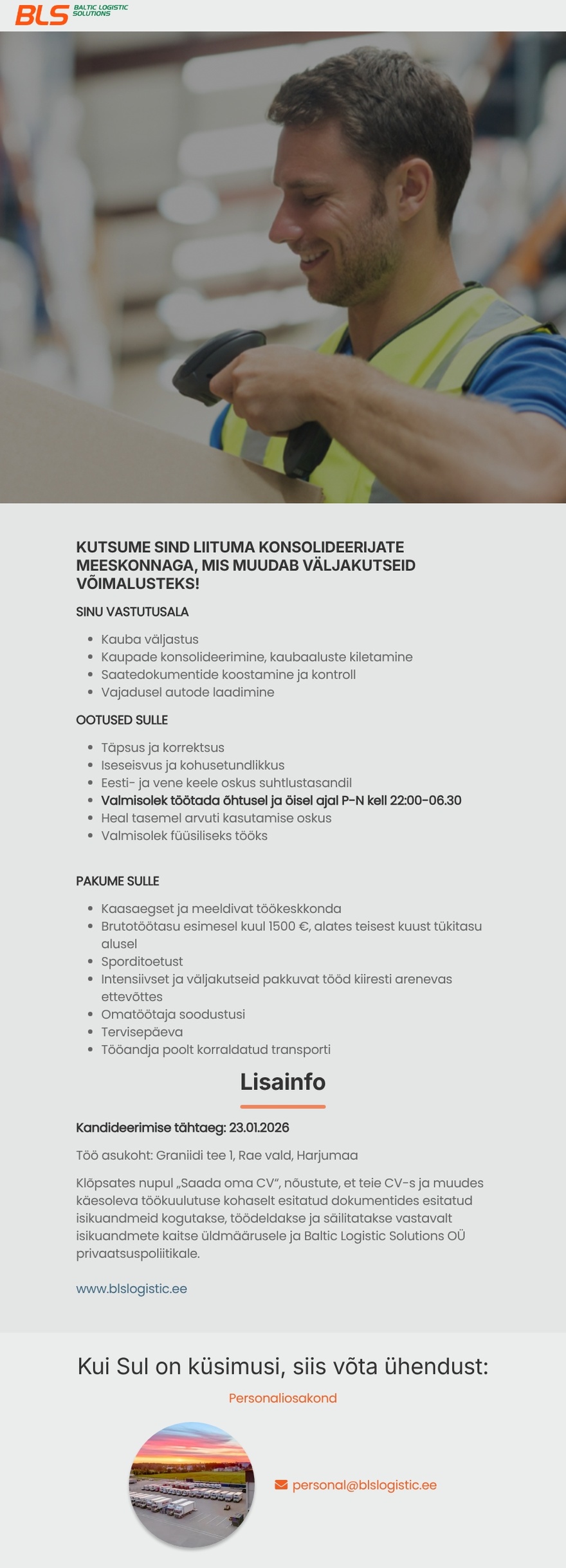 Baltic Logistic Solutions OÜ KONSOLIDEERIJA