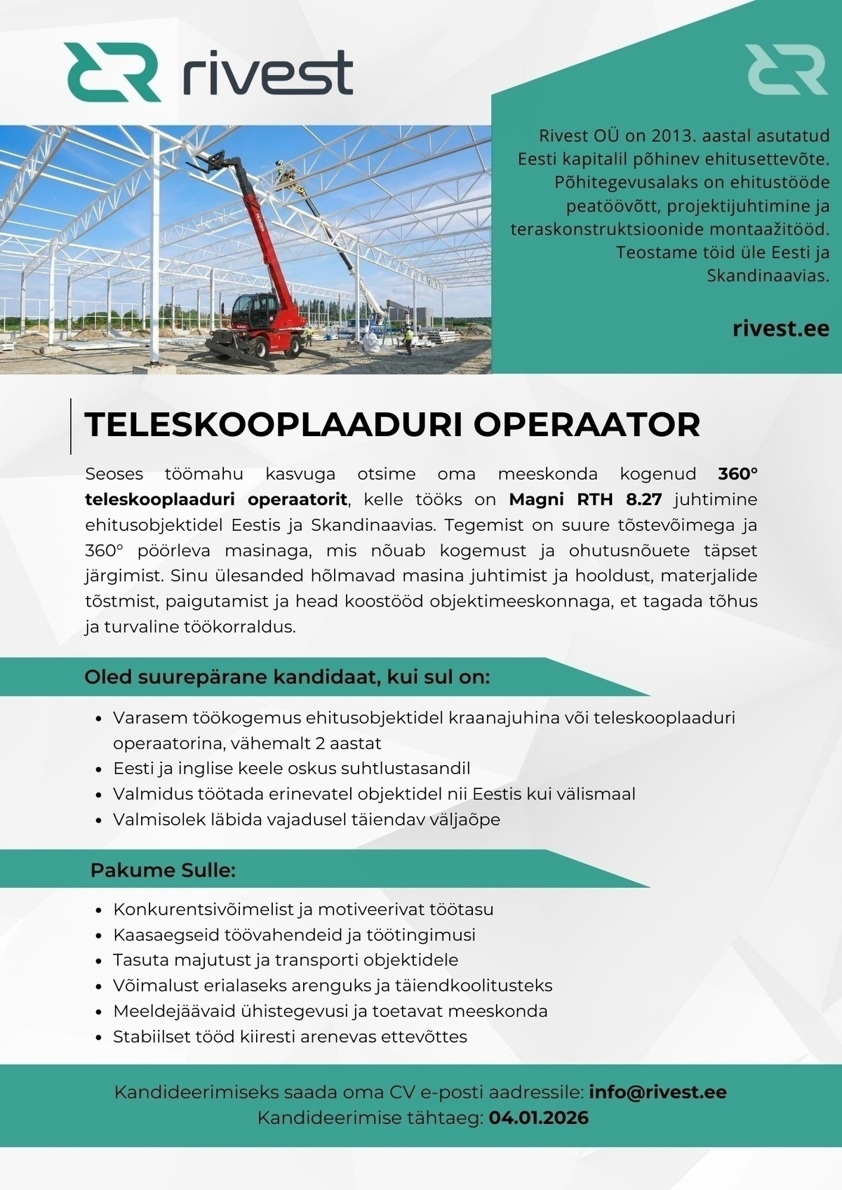 Rivest OÜ TELESKOOPLAADURI OPERAATOR