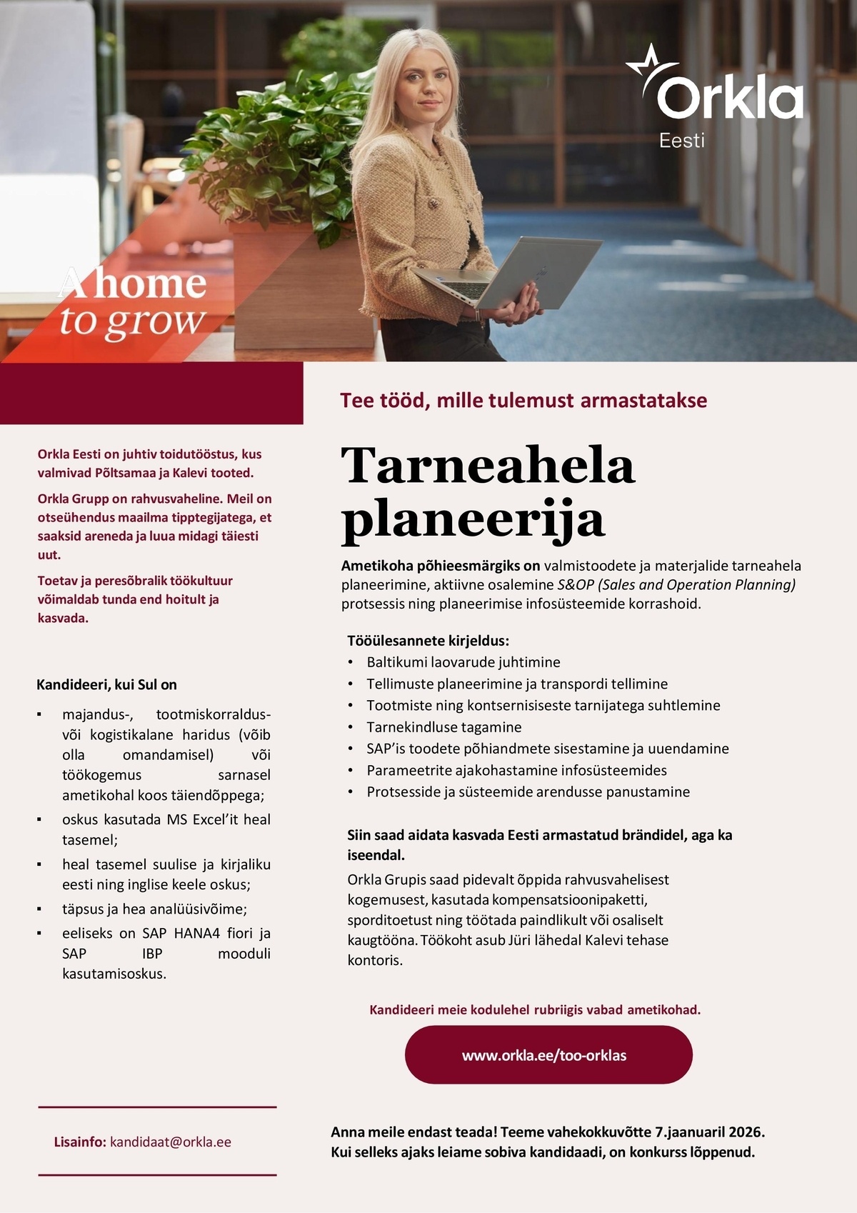 Orkla Eesti AS (Kalev ja Põltsamaa, Felix) Tarneahela planeerija