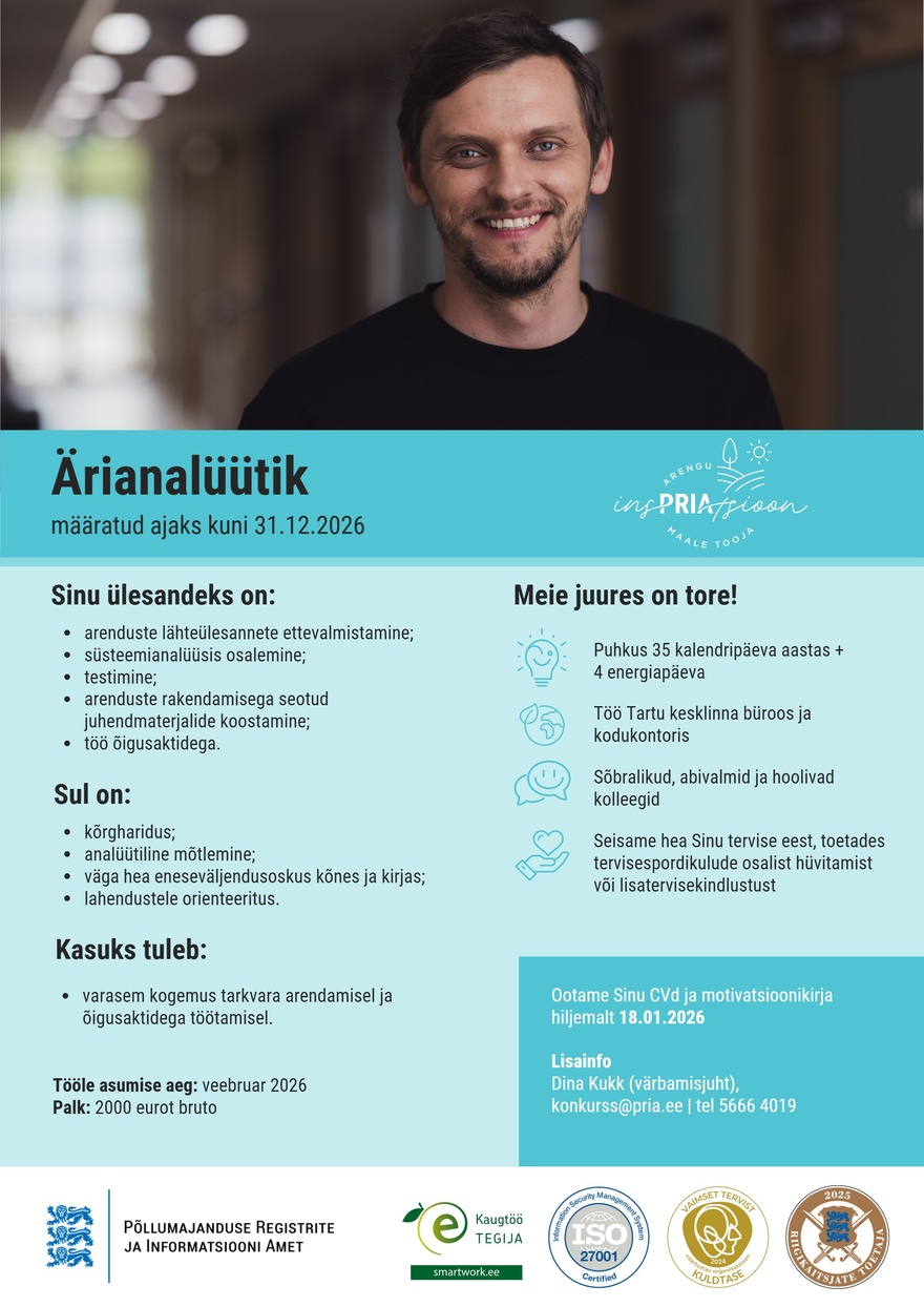 Põllumajanduse Registrite ja Informatsiooni Amet Ärianalüütik