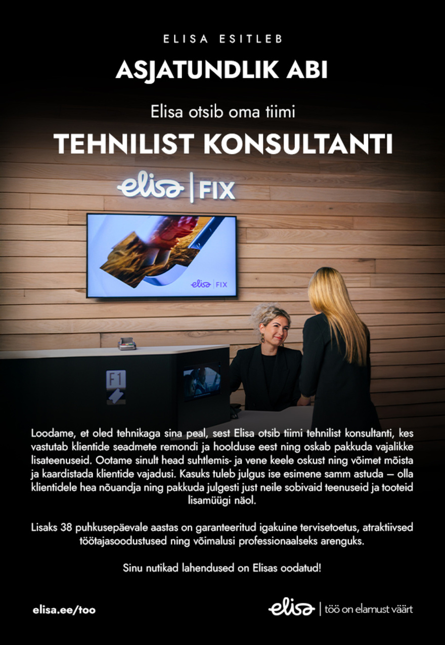 Elisa Eesti AS ESINDUSE TEHNILINE KONSULTANT (TALLINN)