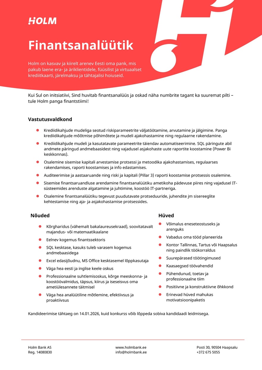Holm Bank AS Finantsanalüütik