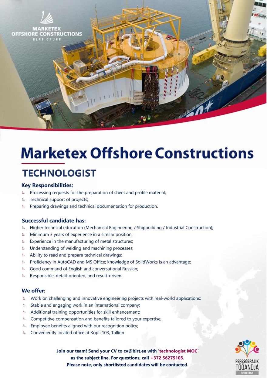 Marketex Offshore Constructions Technologist (metal structures)